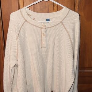 Old Navy Cream Henley Waffle Knit Sweater